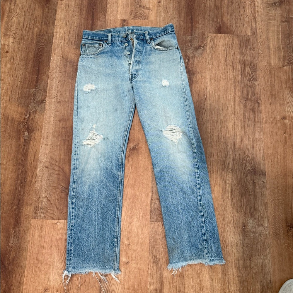 Levi's Light Blue Distressed Straight Jeans
